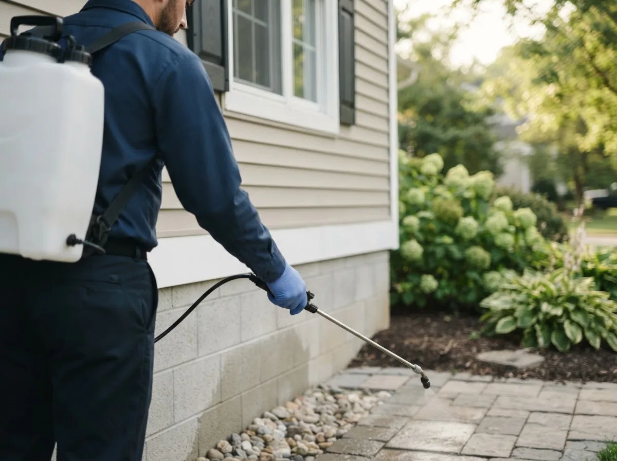 Pest control technician inspecting a home in Mill City, OR